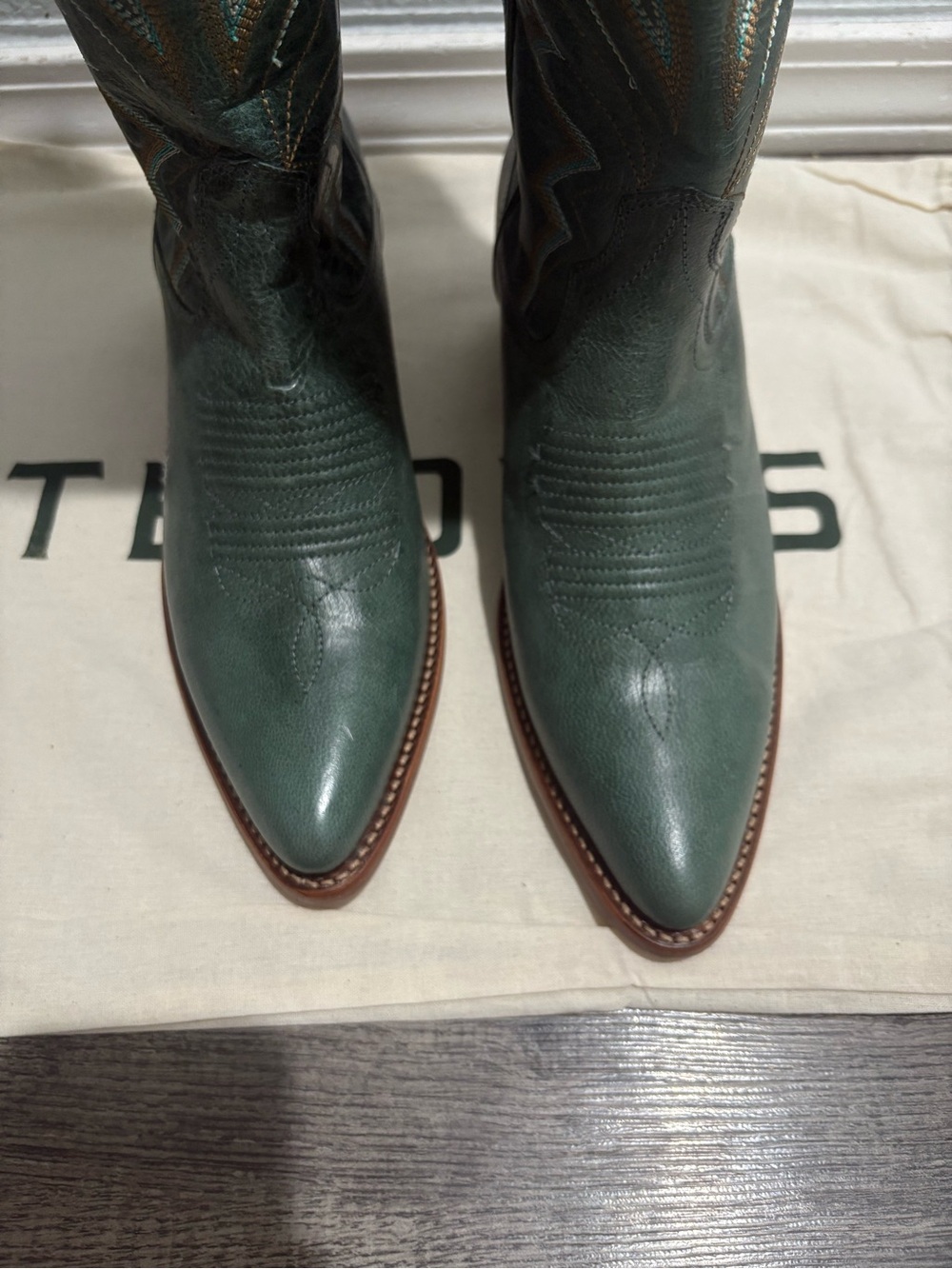 Tecovas Abby sagebrush goat  Teal Green Leather Western Knee-High Boots - Picture 3 of 7